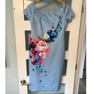 Ted Baker Blue Dress with Floral Design New with Tags